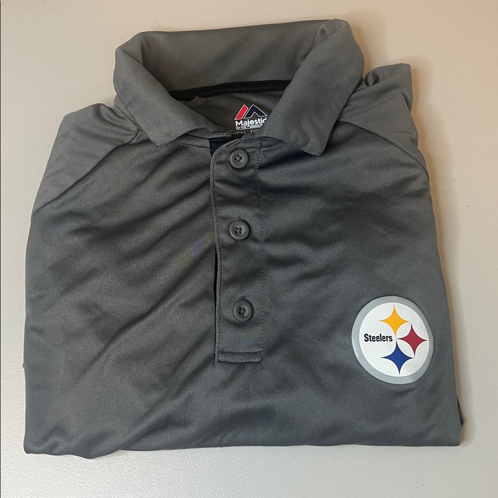 Majestic Cool Base Pittsburgh Steelers Logo Polo Gray Size Medium